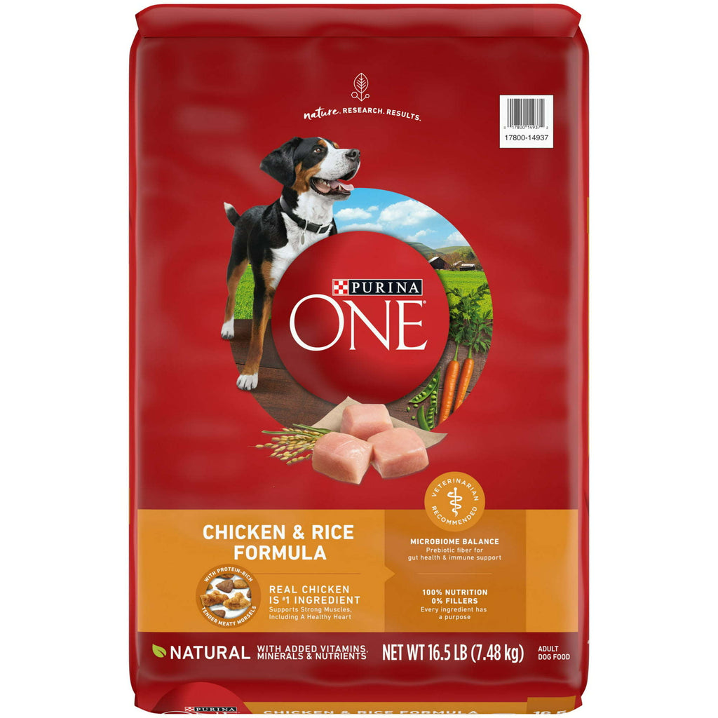 Purina One Dry Dog Food for Adult Dogs Chicken and Rice Formula, 16.5 lb Bag - petspots