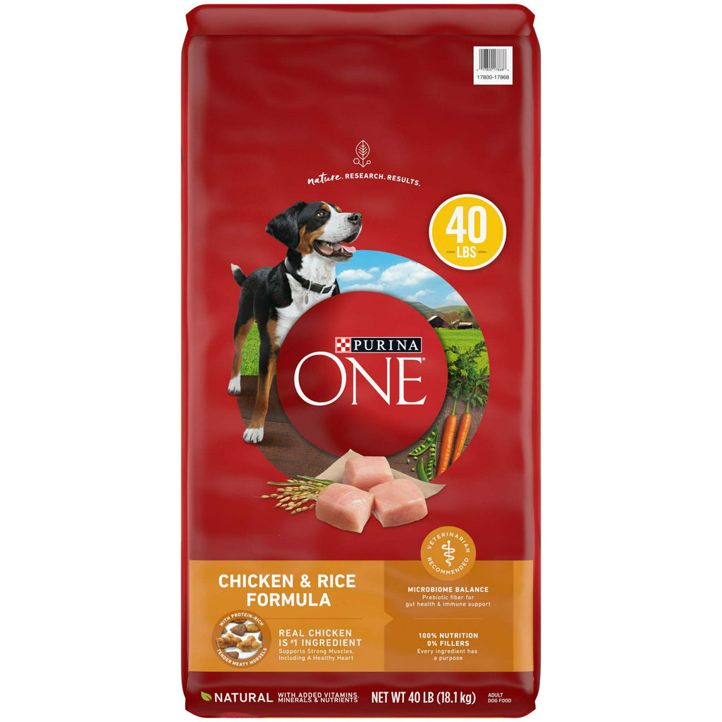 Purina One Dry Dog Food for Adult Dogs Chicken and Rice Formula 40 lb Bag - petspots