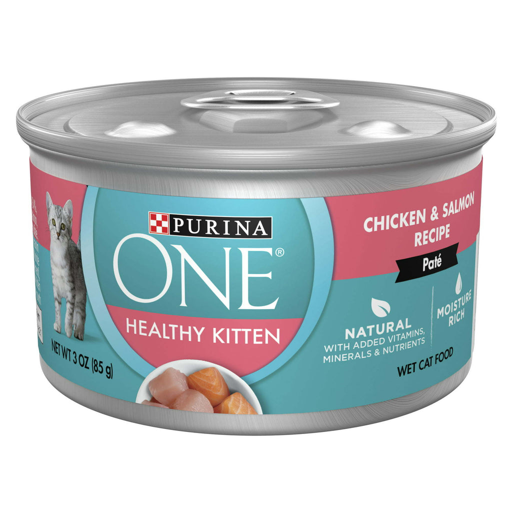 Purina One Healthy Kitten Wet Cat Food for Kittens Chicken Salmon, 3 oz Cans (12 Pack) - petspots