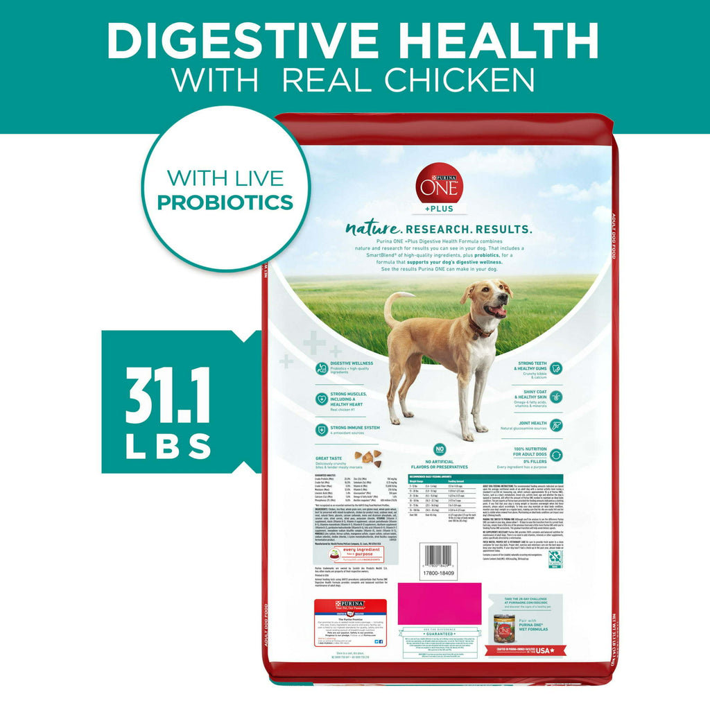 Purina One +Plus Dry Dog Food Digestive Health Formula 31.1 lb Bag - petspots
