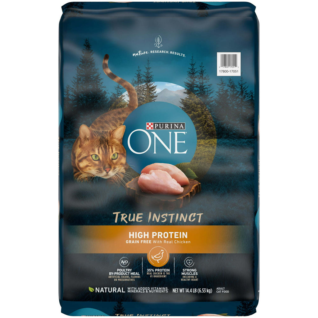 Purina One +Plus True Instinct Dry Cat Food Chicken, Grain-Free, 14.4 lb Bag - petspots