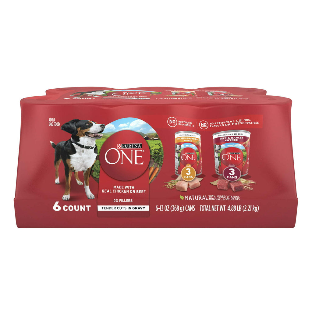 Purina ONE Real Beef & Chicken Wet Dog Food Variety Pack13 oz Can (6 Pack) - petspots