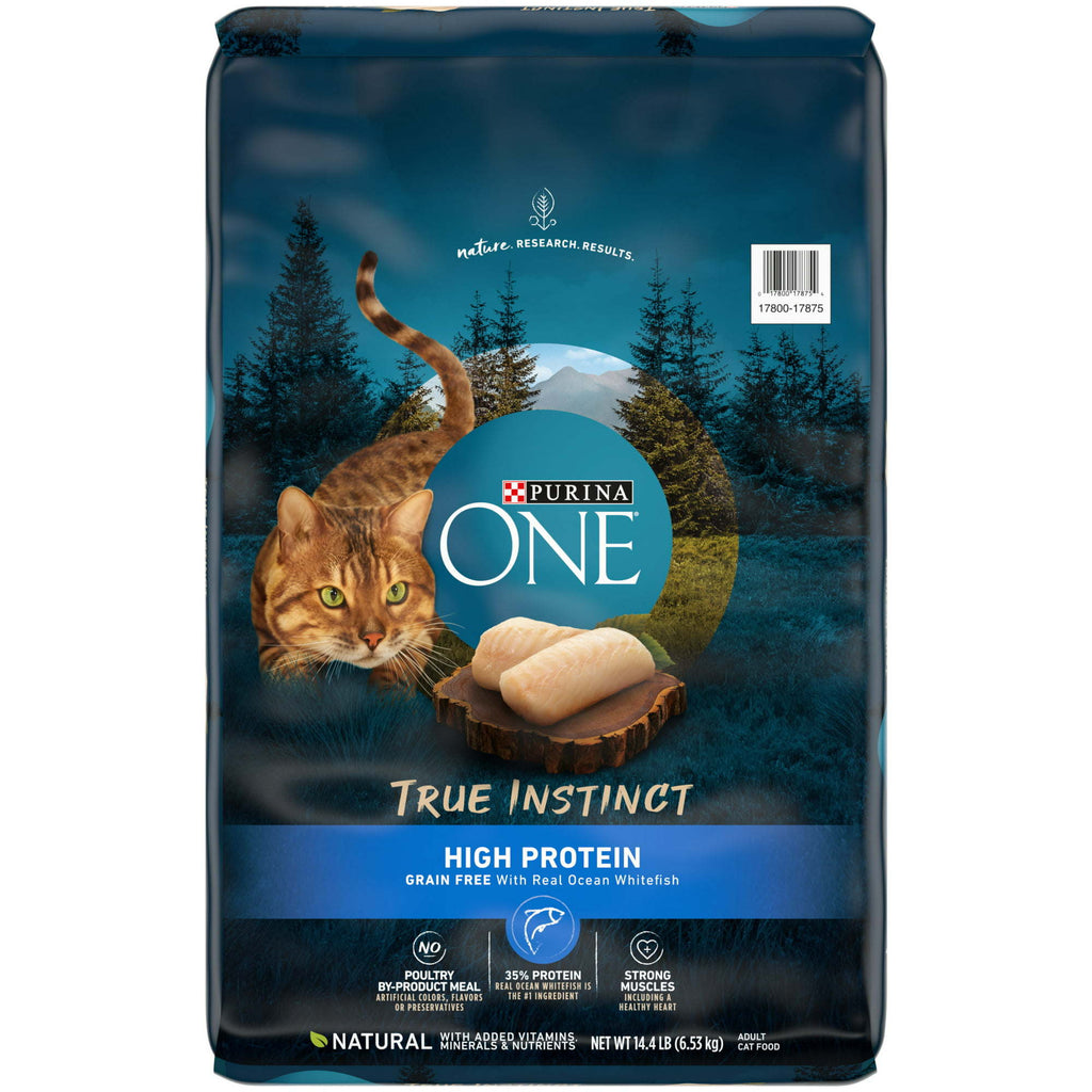 Purina One True Instinct Dry Cat Food Ocean Whitefish, Grain-Free, 14.4 lb Bag - petspots