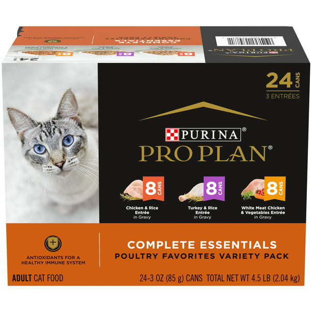 Purina Pro Plan Complete Essentials Wet Cat Food Variety Pack, 3 oz Cans (24 Pack) - petspots