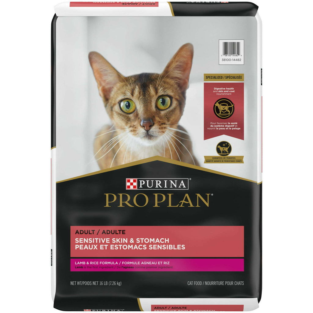 Purina Pro Plan Sensitive Skin and Stomach Lamb Rice Dry Cat Food, 16 lb Bag - petspots