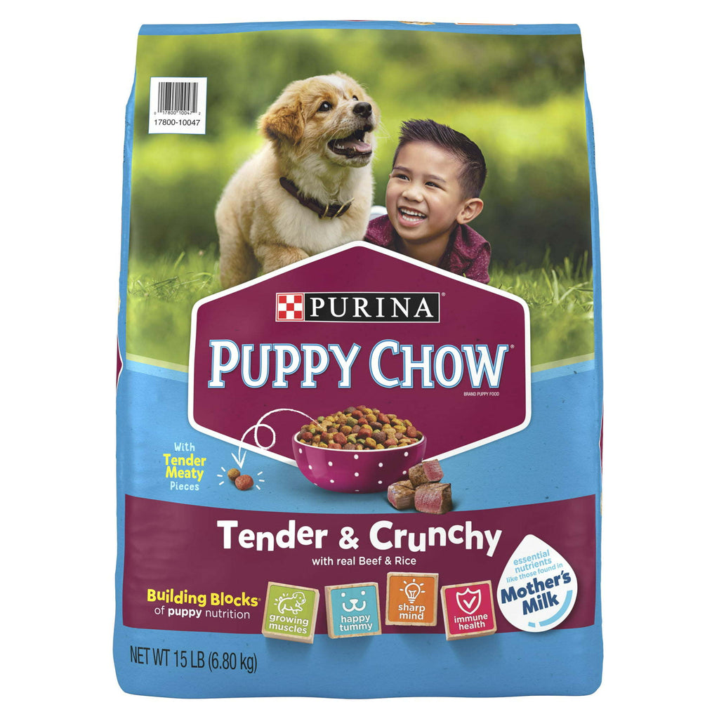 Purina Puppy Chow High Protein Dry Puppy Food Tender & Crunchy With Real Beef 15 lb Bag - petspots