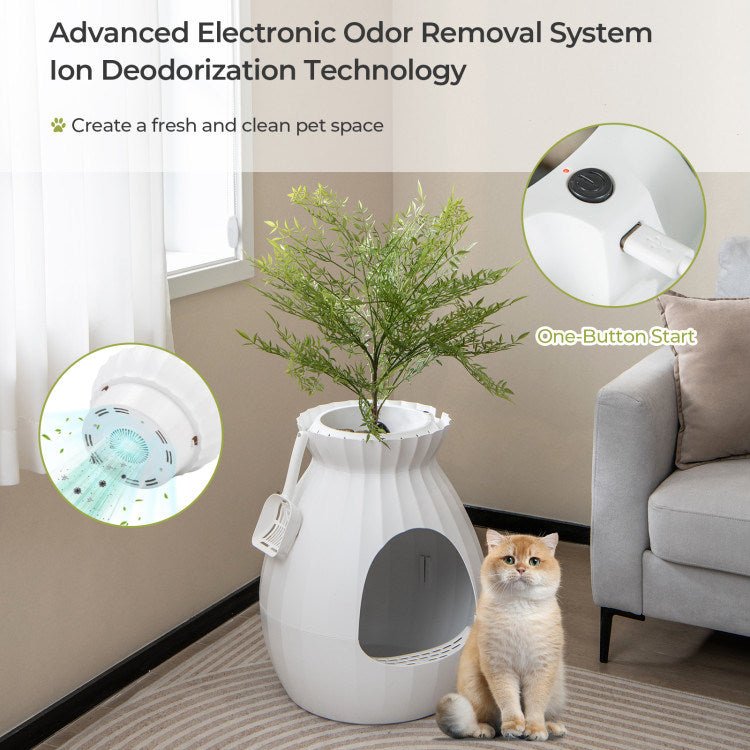 Smart Plant Cat Litter Box with Electronic Odor Removal and Sterilization - petspots