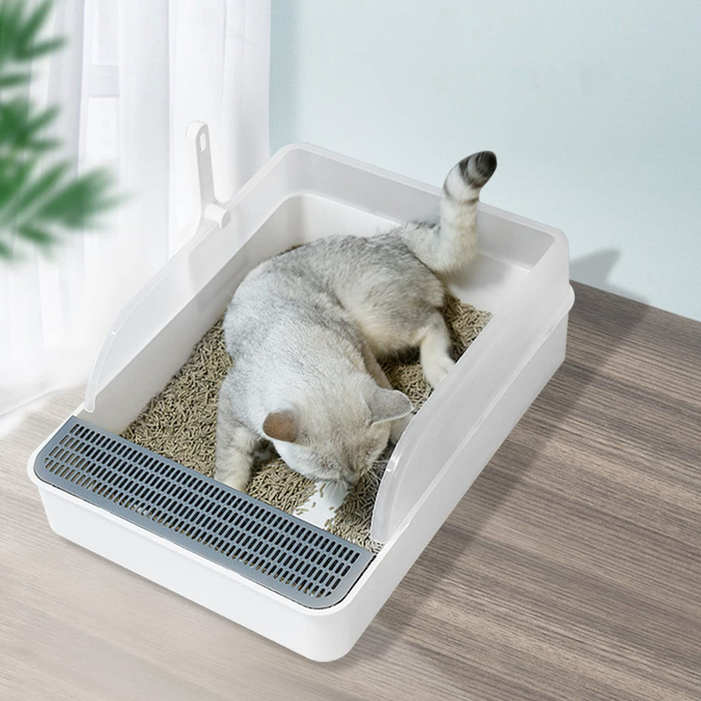 Spacious 20-Inch Open Cat Litter Box with Snap-On Fence - Easy-to-Clean, Extra Large Size for Cats of All Ages - petspots