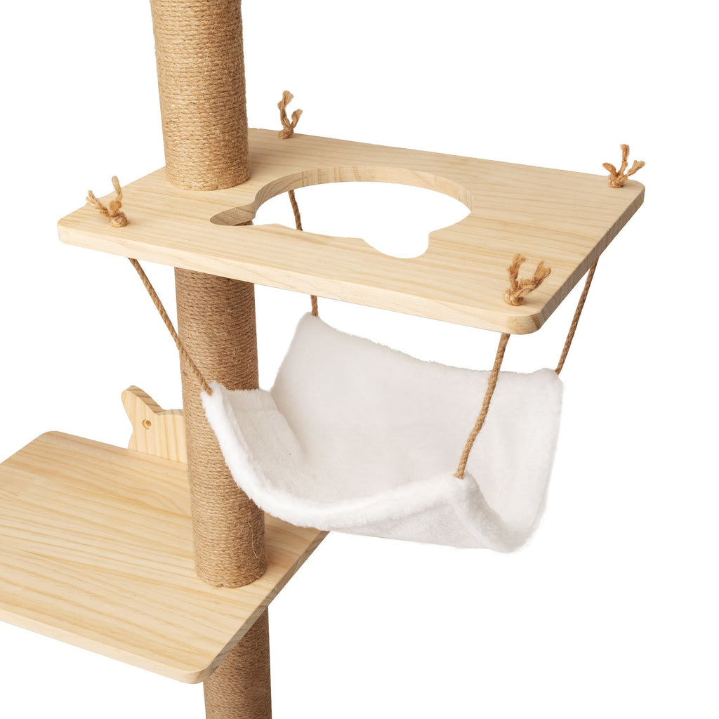 Wall-Mounted Cat Scratching Pad for Small to Large Cat, Indoor Wood Cat Tree with Hammock, Cat Scratcher Perch - petspots