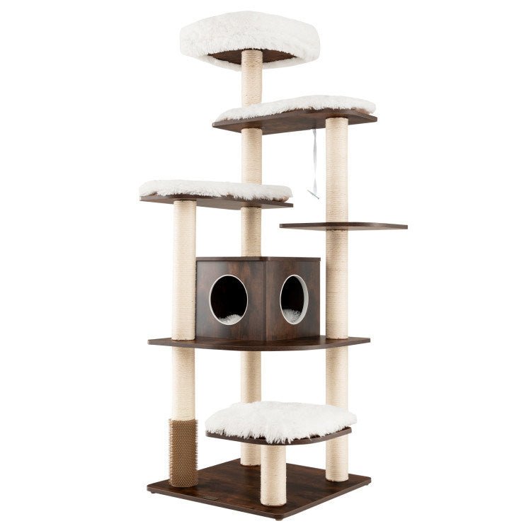 Wood Multi-Layer Platform Cat Tree with Scratch Resistant Rope - petspots